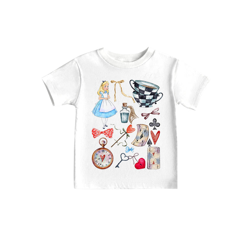 (Custom Design Preorder MOQ 5)NO.15  Alice Bows Print Girls Summer Tee Shirts Top