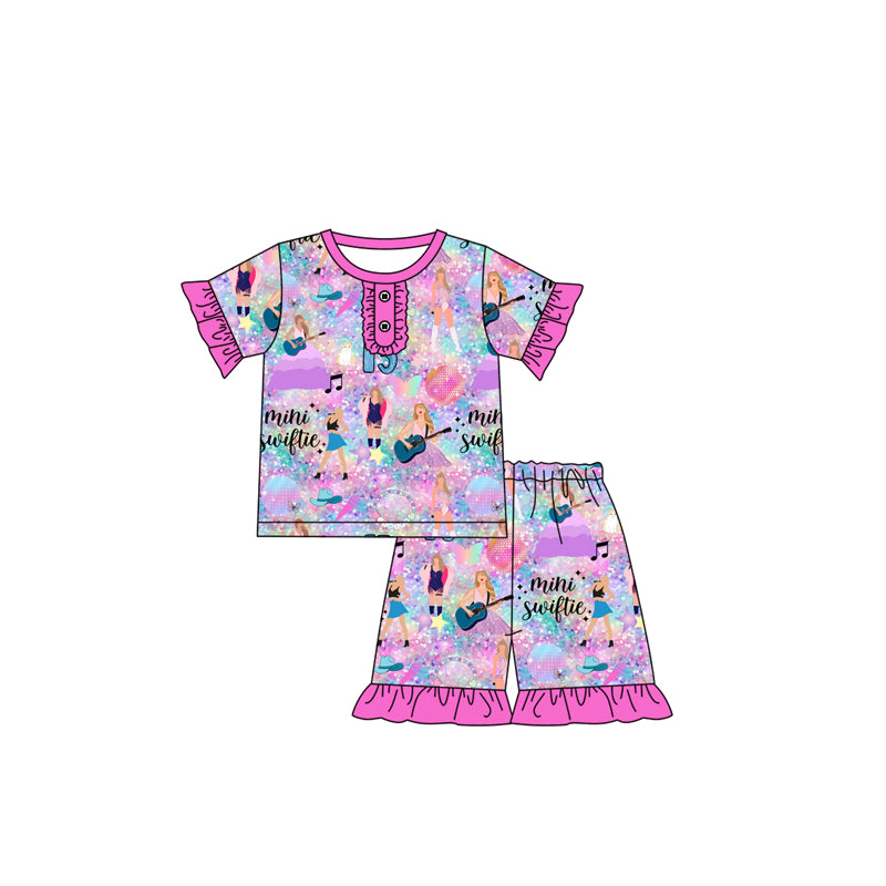 12.12(Custom Design Preorder MOQ 5) Singer Swiftie Colorful Print Girls Summer Pajamas Clothes Set