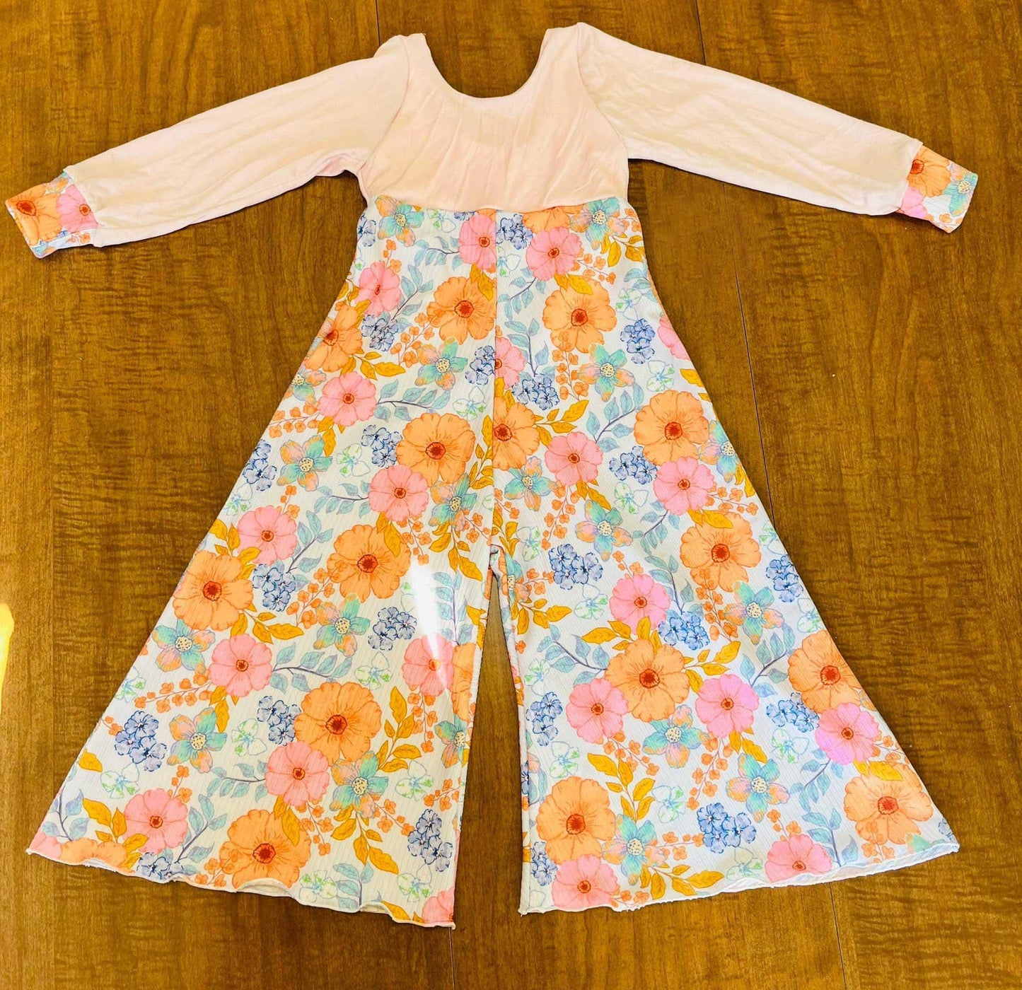 (Custom Design Preorder MOQ 5) Flowers Print Girls Spring Jumpsuits