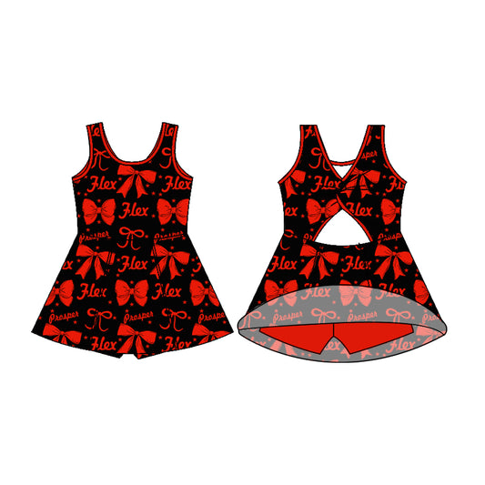(Custom Design Preorder MOQ 5) Team's FLEX Red Bows Print Backless Top Shorts Skirts Girls Summer Yoga Dress