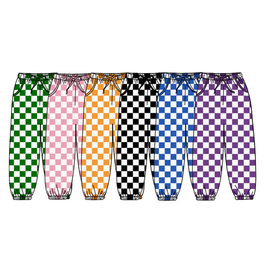 (Custom Design Preorder MOQ 5 Each Item) 6 Colors Plaid Print Adult Bottom Joggers Pockets Pants