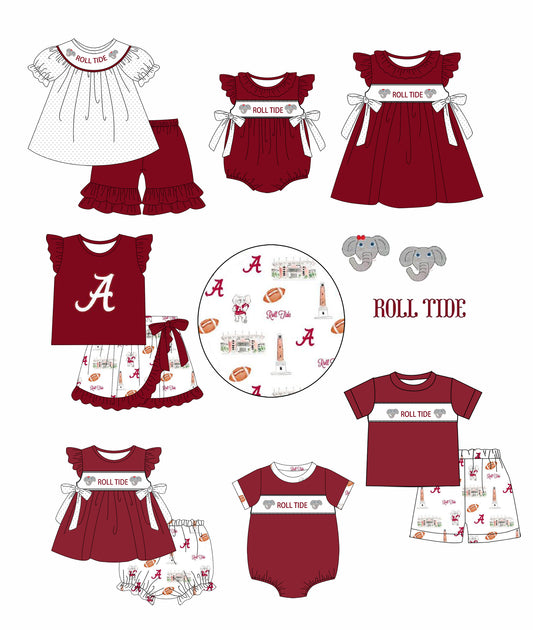 1.7(Custom Design Preorder MOQ 5 Each Design) Team's ROLL TIDE Print Kids Summer Matching Clothes Sibling Wear