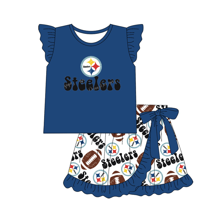 1.9(Custom Design Preorder MOQ 5 Each Design) Team's STEELERS Print Kids Summer Matching Clothes Sibling Wear