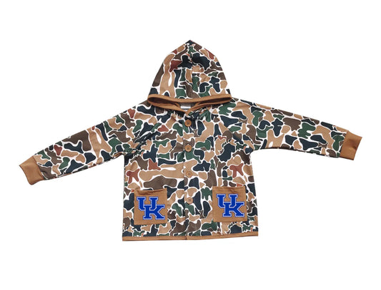 (Custom Design Preorder MOQ 5 Each Item) Team's Kentucky Brown Camo Print Pockets Buttons Kids Fall Hoodie Jackets Top Mom and Me Matching Clothes
