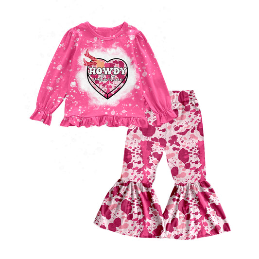 (Custom Design Preorder MOQ 5) Howdy Boots Pink Print Girls Valentine's Clothes Set