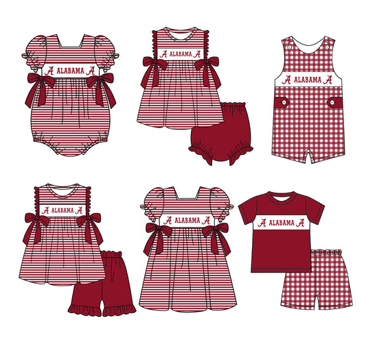 (Custom Design Preorder MOQ 5 Each Design) Team's Alabama Print Kids Summer Matching Clothes Sibling Wear