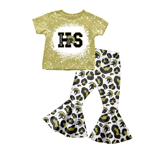 (Custom Design Preorder MOQ 5) Team's HOT SPRING Top Leopard Bell Pants Girls Clothes Set