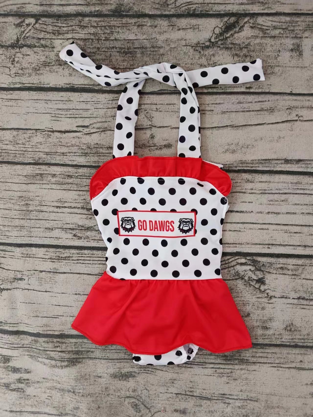 (Custom Design Preorder MOQ 5) Team's D Black Polka Dot Print Girls 1 Piece Swimsuits