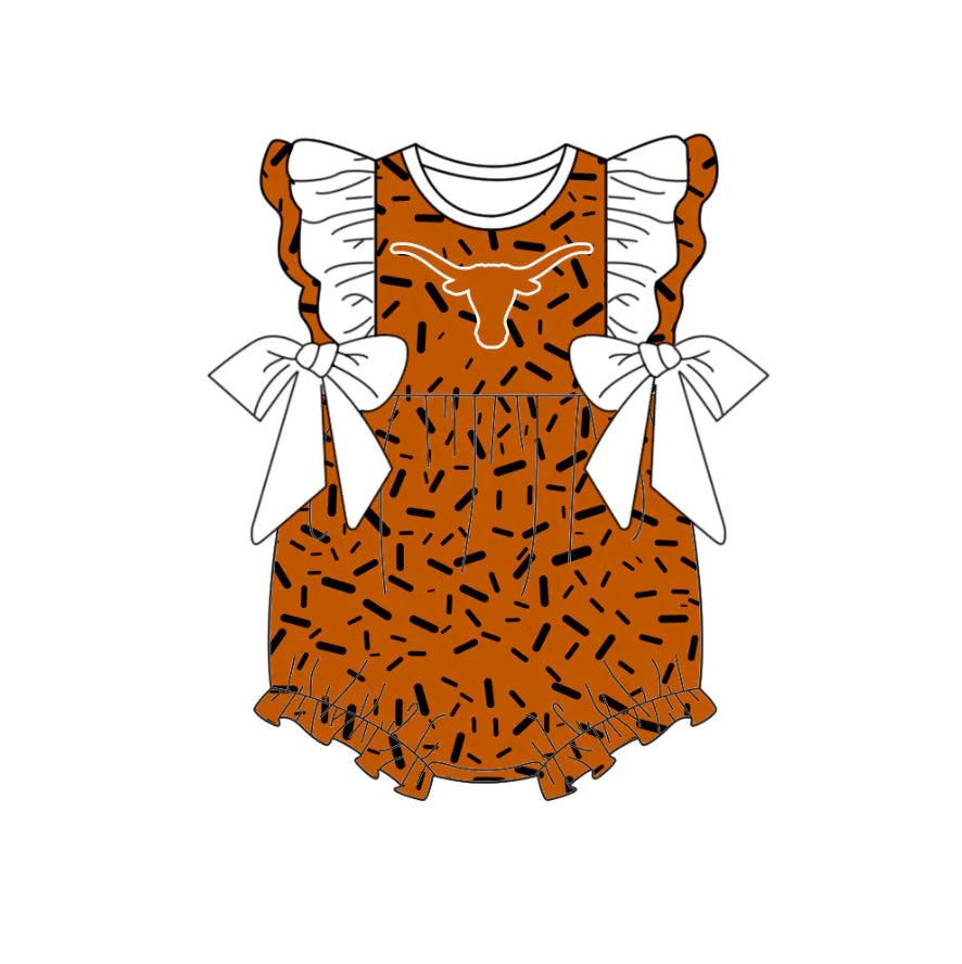 (Custom Design Preorder MOQ 5) Team's Texas Longhorns Sprinkles Print Baby Girls Summer Romper