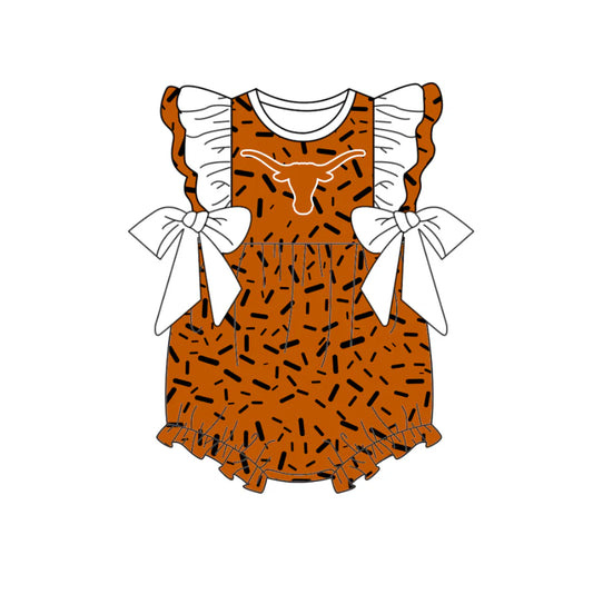 (Custom Design Preorder MOQ 5) Team's Texas Longhorns Sprinkles Print Baby Girls Summer Romper