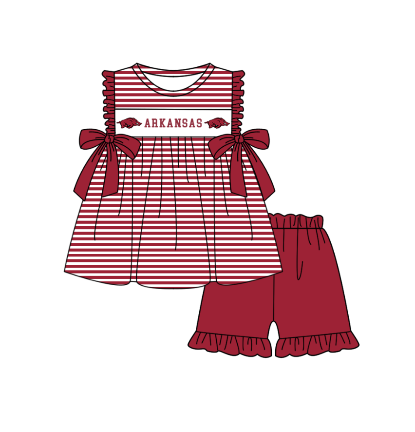 (Custom Design Preorder MOQ 5 Each Item) Team's Arkansas Print Kids Summer Matching Clothes Sibling Wear