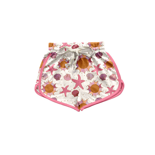 (Custom Design Preorder MOQ 5)  Pink Shell Print Girls Summer Shorts