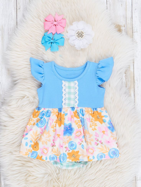 (Custom Design Preorder MOQ 5) Flowers Print Baby Girls Summer Romper