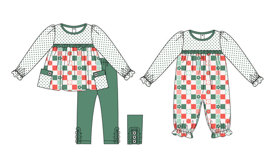 5.22(Custom Design Preorder MOQ 5 Each Design) Flowers Plaid Print Girls Christmas Matching Clothes Sisters Wear