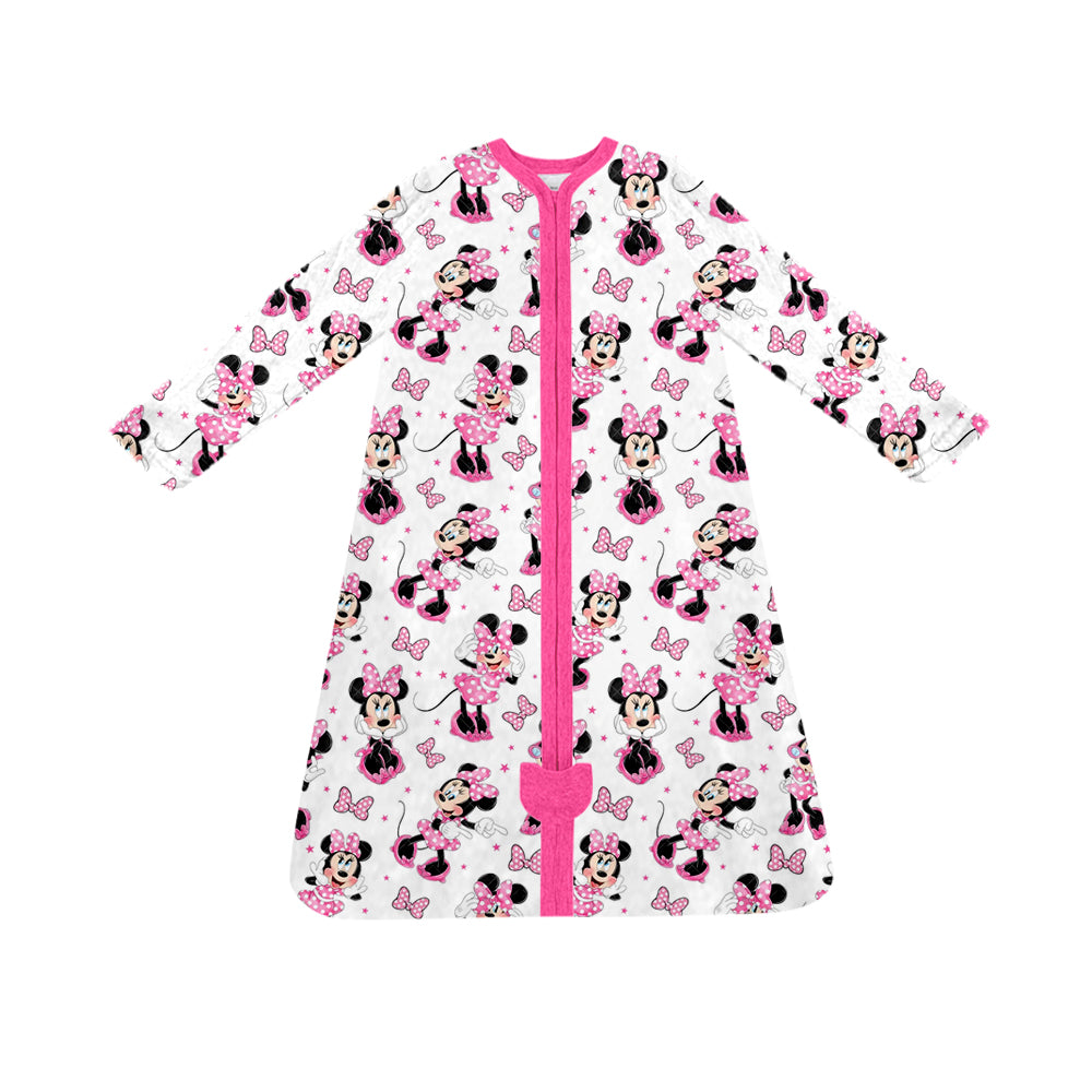 (Custom Design Preorder MOQ 5) Cartoon Mouse Pink Bows Print Baby Girls Zipper Sleep Sacks