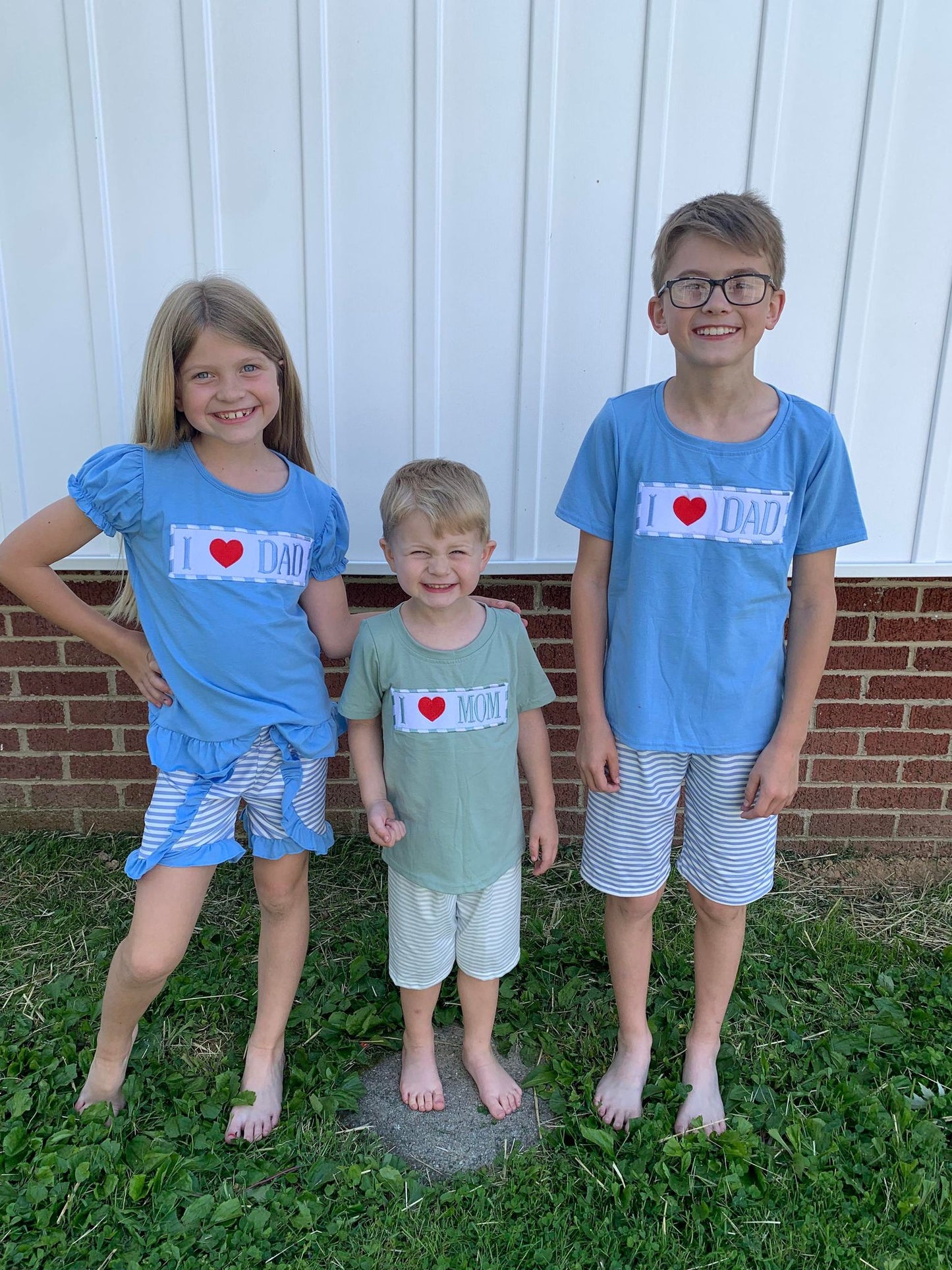 I LOVE DAD Embroidery Blue Print Sibling Father's Day Matching Clothes