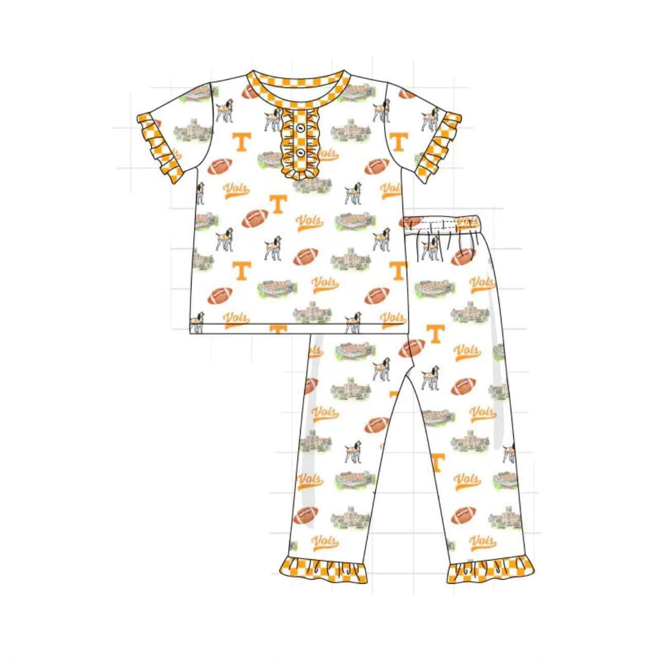 (Custom Design Preorder MOQ 5)  Team's GO VOLS Plaid Print Girls Pajamas Clothes Set