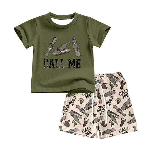 (Custom Design Preorder MOQ 5)  Call Me Camo Duck Call Print Boys Summer Clothes Set