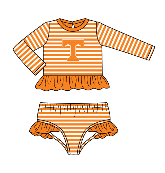(Custom Design Preorder MOQ 5) Team's Tennessee Stripes Print Girls 2 Pieces Swimsuits