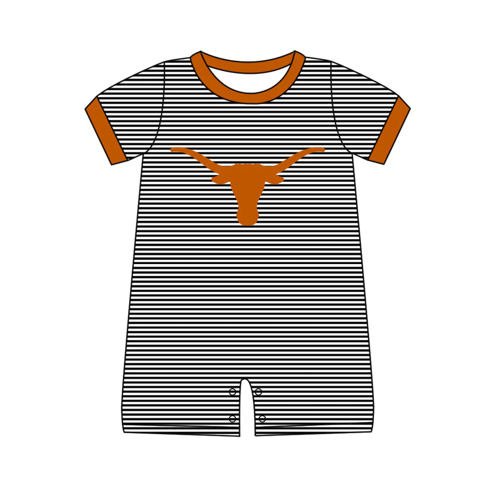 (Custom Design Preorder MOQ 5) Team's Texas Longhorns Stripes Print Baby Boys Summer Romper