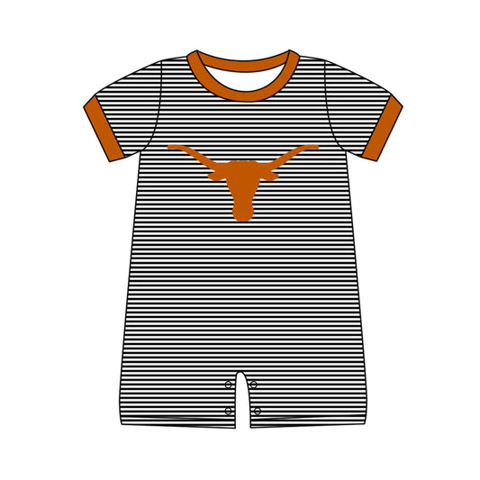 (Custom Design Preorder MOQ 5) Team's Texas Longhorns Stripes Print Baby Boys Summer Romper