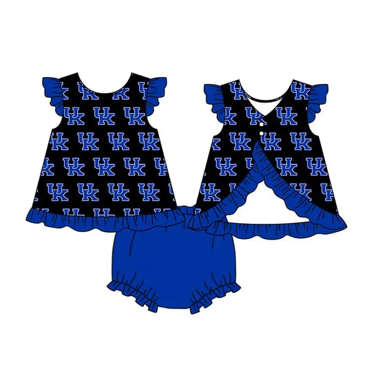 (Custom Design Preorder MOQ 5) Team's Kentucky UK Print Baby Girls Summer Bummie Sets