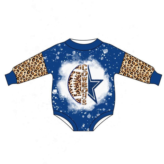 (Custom Design Preorder MOQ 5) Blue Leopard Sports Team's Print Infant Romper