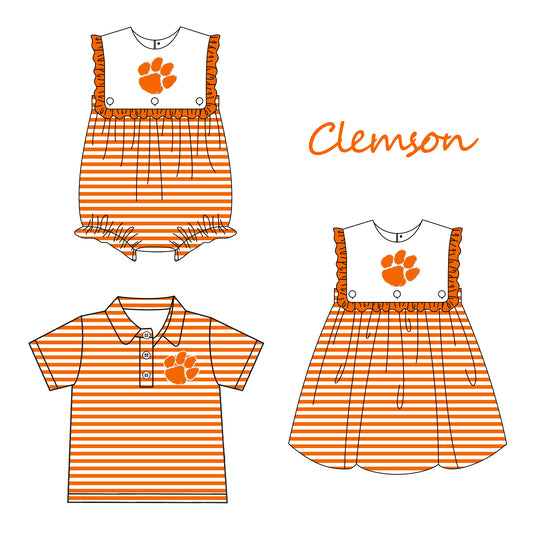(Custom Design Preorder MOQ 5 Each Design) Team's Clemson Print Kids Summer Matching Clothes Sibling Wear