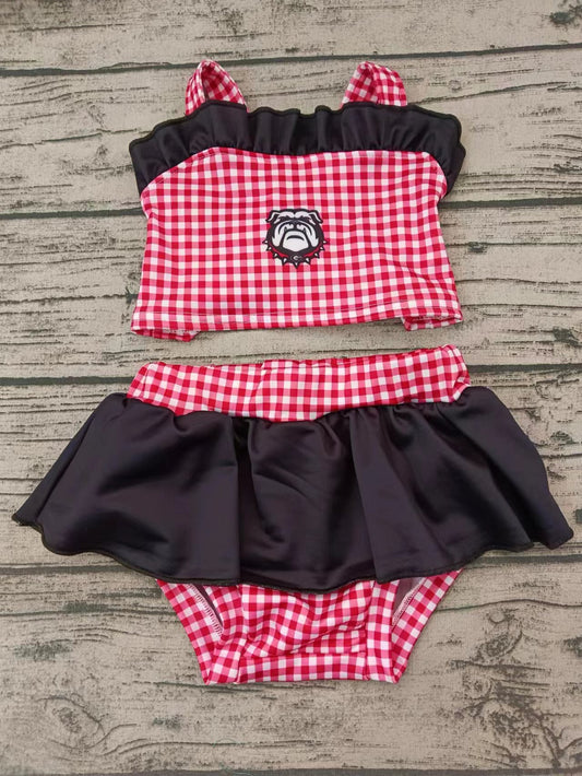 (Custom Design Preorder MOQ 5) Team's D Red Plaid Print Girls 2 Pieces Swimsuits