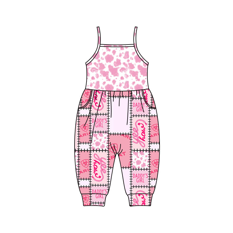 (Custom Design Preorder MOQ 5) Daddy's Girl Print Girls Summer Jumpsuits