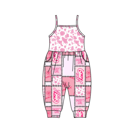 (Custom Design Preorder MOQ 5) Daddy's Girl Print Girls Summer Jumpsuits