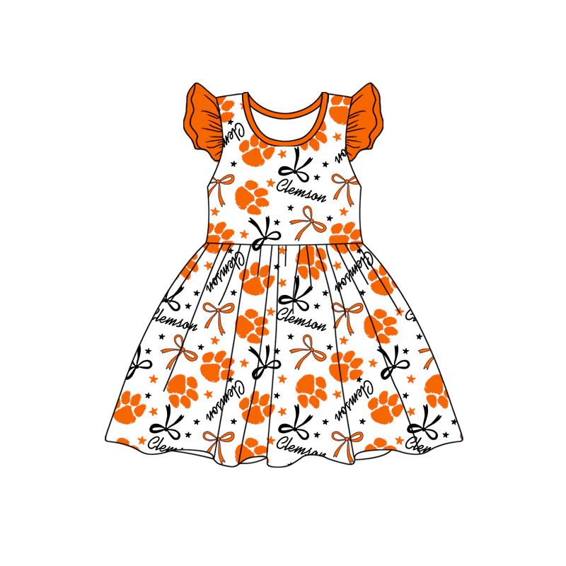 (Custom Design Preorder MOQ 5) Team's Clemson Print Girls Knee Length Dress