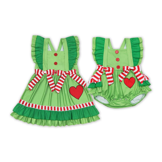 Heart Green Print Sister Christmas Matching Clothes