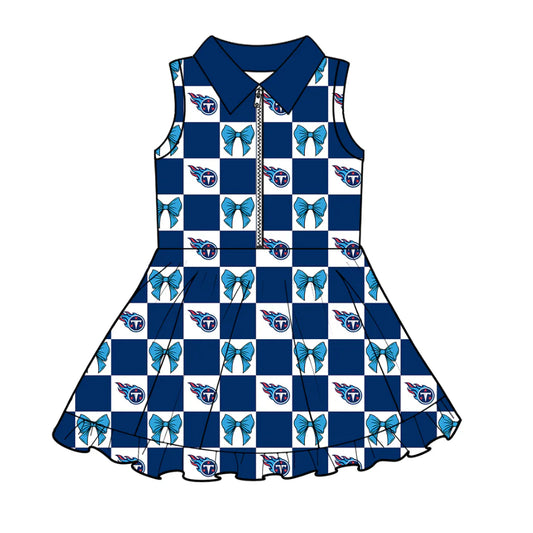 (Custom Design Preorder MOQ 5 Each Color) Team's Tennessee Titans Bows Plaid Print Girls Summer Clothes Sisters Matching Wear