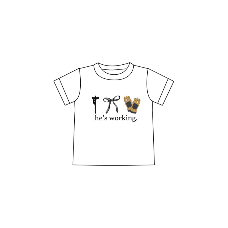 (Custom Design Preorder MOQ 5 )NO.23 he's working bow Print Girls Summer Tee Shirts Top
