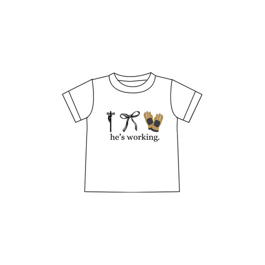 (Custom Design Preorder MOQ 5 )NO.23 he's working bow Print Girls Summer Tee Shirts Top