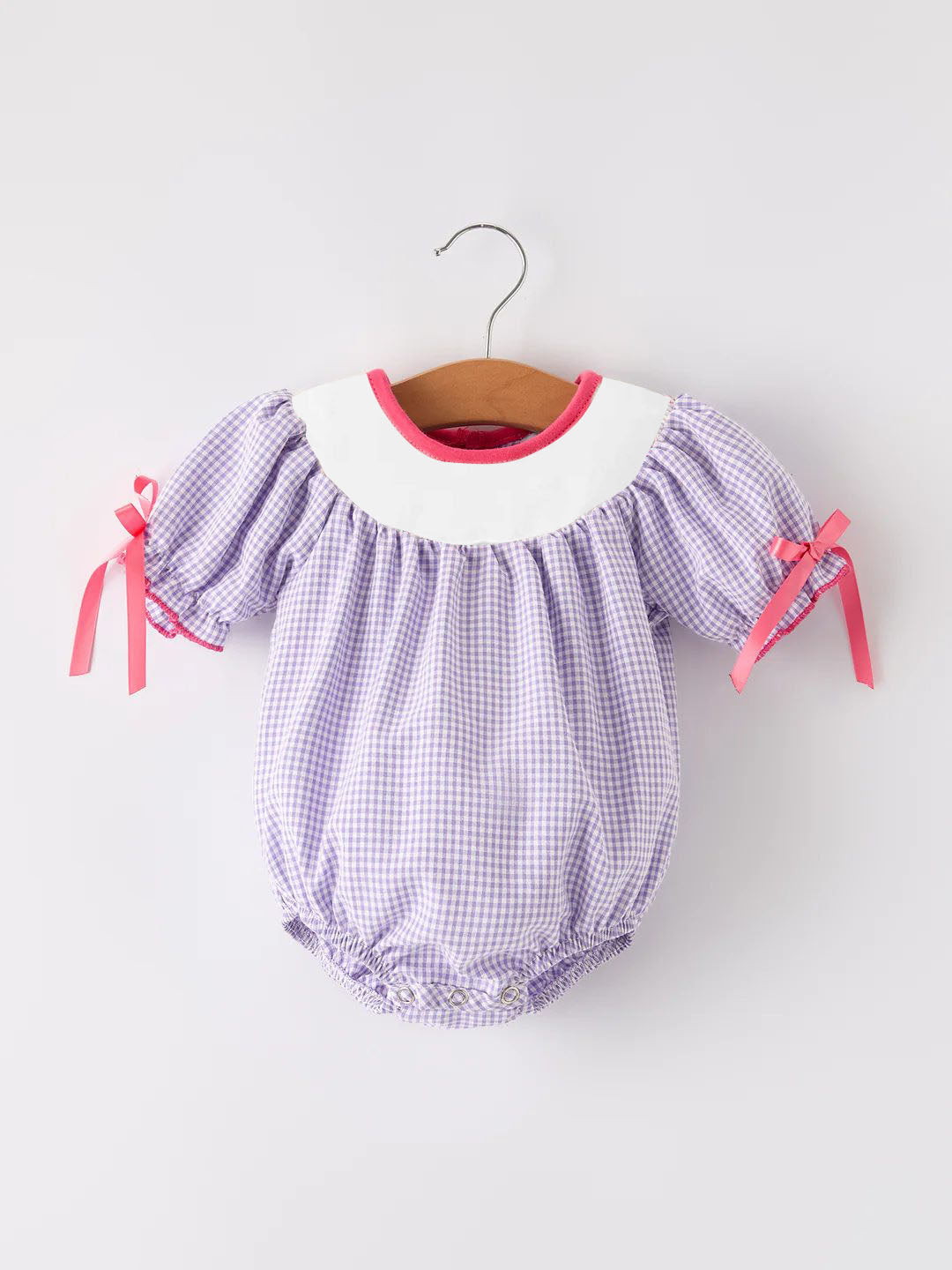 (Custom Design Preorder MOQ 5)  Purple Plaid Print Baby Girls Fall Bubble Romper