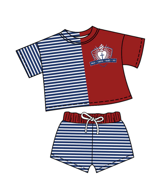 (Custom Design Preorder MOQ 5)  Team's St. Margaret Mary Stripes Print Shorts Kids Summer Clothes Set