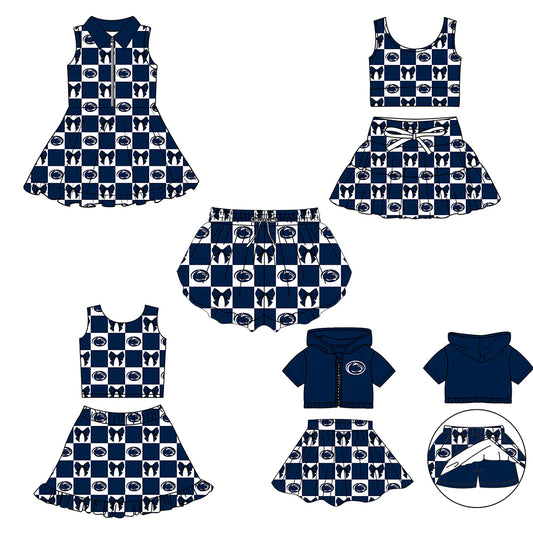 (Custom Design Preorder MOQ 5 Each Color) Team's Penn State Nittany Lions Bows Plaid Print Girls Summer Clothes Sisters Matching Wear