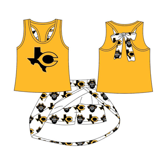 (Custom Design Preorder MOQ 5) Team's C Yellow Top Skirts Shorts Girls Summer Clothes Set