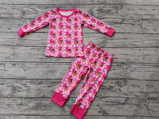 (Custom Design Preorder MOQ 3 ) Trump Pink Print Girls Pajamas Clothes Set