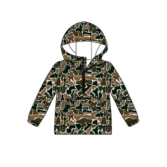 (Custom Design Preorder MOQ 5) Brown Camo Print Kids Long Sleeve Hoodie Zipper Tops