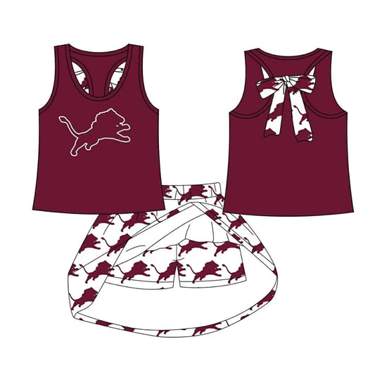 (Custom Design Preorder MOQ 5) Team's Lion Wine Top Skirts Shorts Girls Clothes Sets