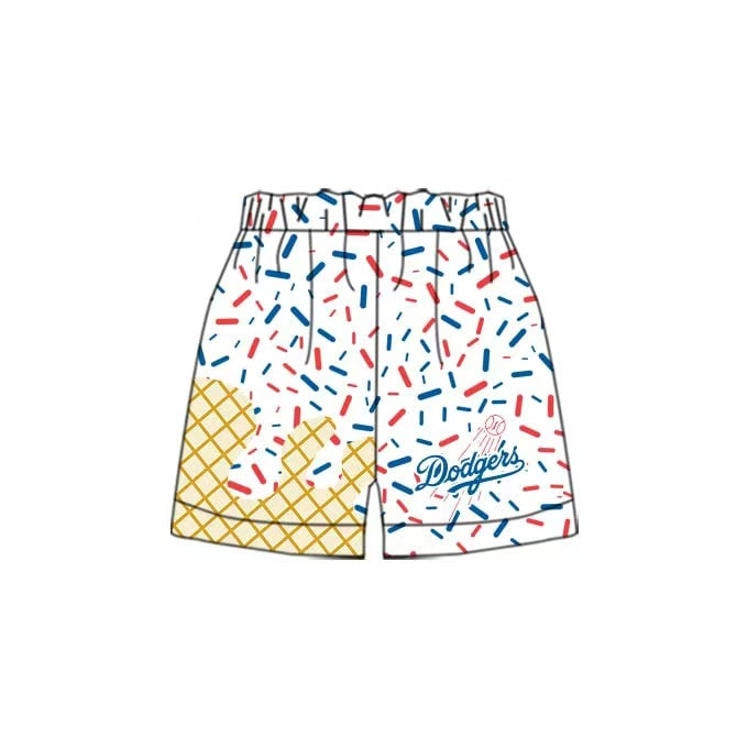 (Custom Design Preorder MOQ 5 Each Item) Team's DODGERS Sprinkles Print Summer Bottom Shorts Mom and Me Matching Clothes