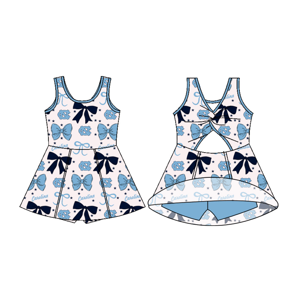 (Custom Design Preorder MOQ 5) Team's Carolina Bows Print Backless Top Shorts Skirts Girls Summer Yoga Dress