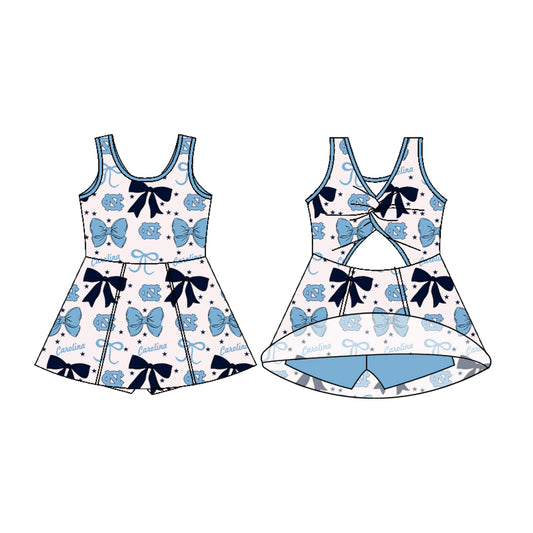 (Custom Design Preorder MOQ 5) Team's Carolina Bows Print Backless Top Shorts Skirts Girls Summer Yoga Dress