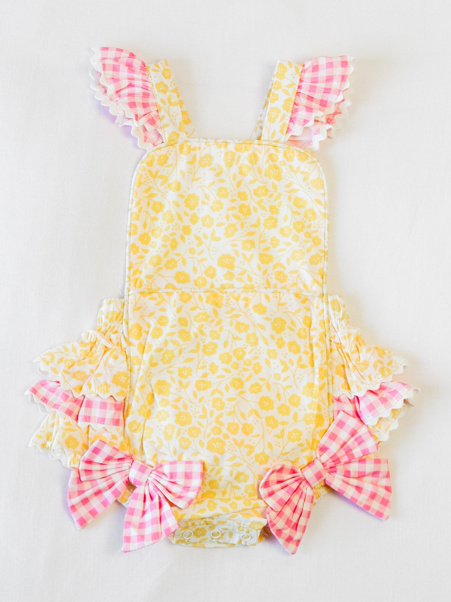 (Custom Design Preorder MOQ 5) Yellow Flowers Print Baby Girls Summer Bubble Romper