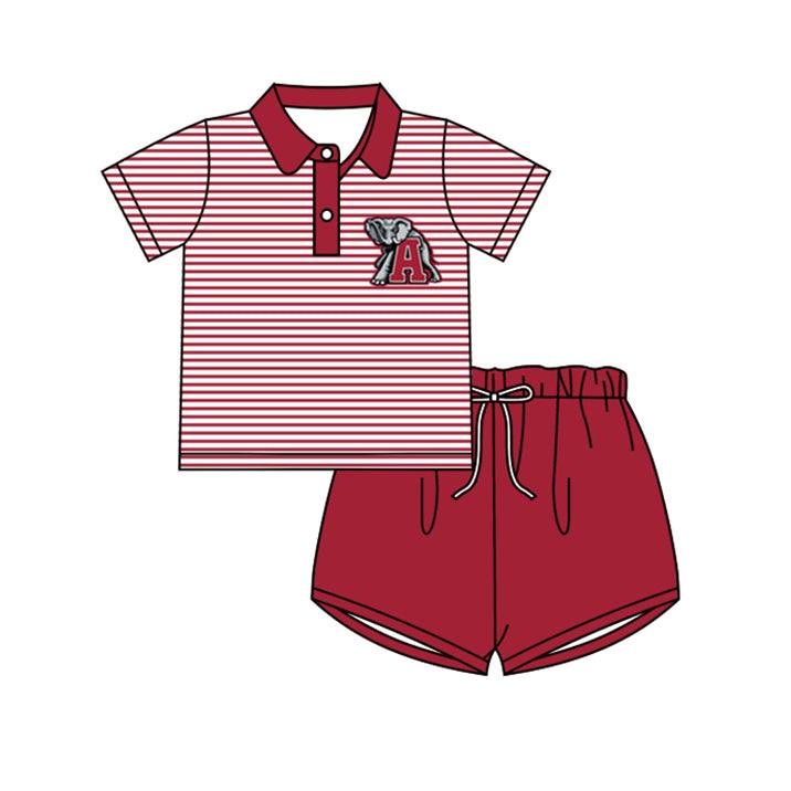 (Custom Design Preorder MOQ 5) Boys red Alabama Football Team's Print shorts clothes set