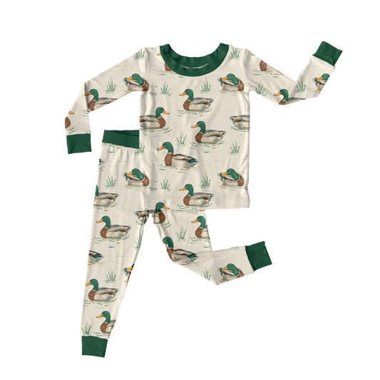 (Custom Design Preorder MOQ 5) Duck Print Boys Fall Pajamas Bamboo Clothes Set