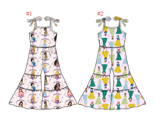 2.22(Custom Design Preorder MOQ 5 Each Design) Cartoon Princess Print Girls Summer Jumpsuits